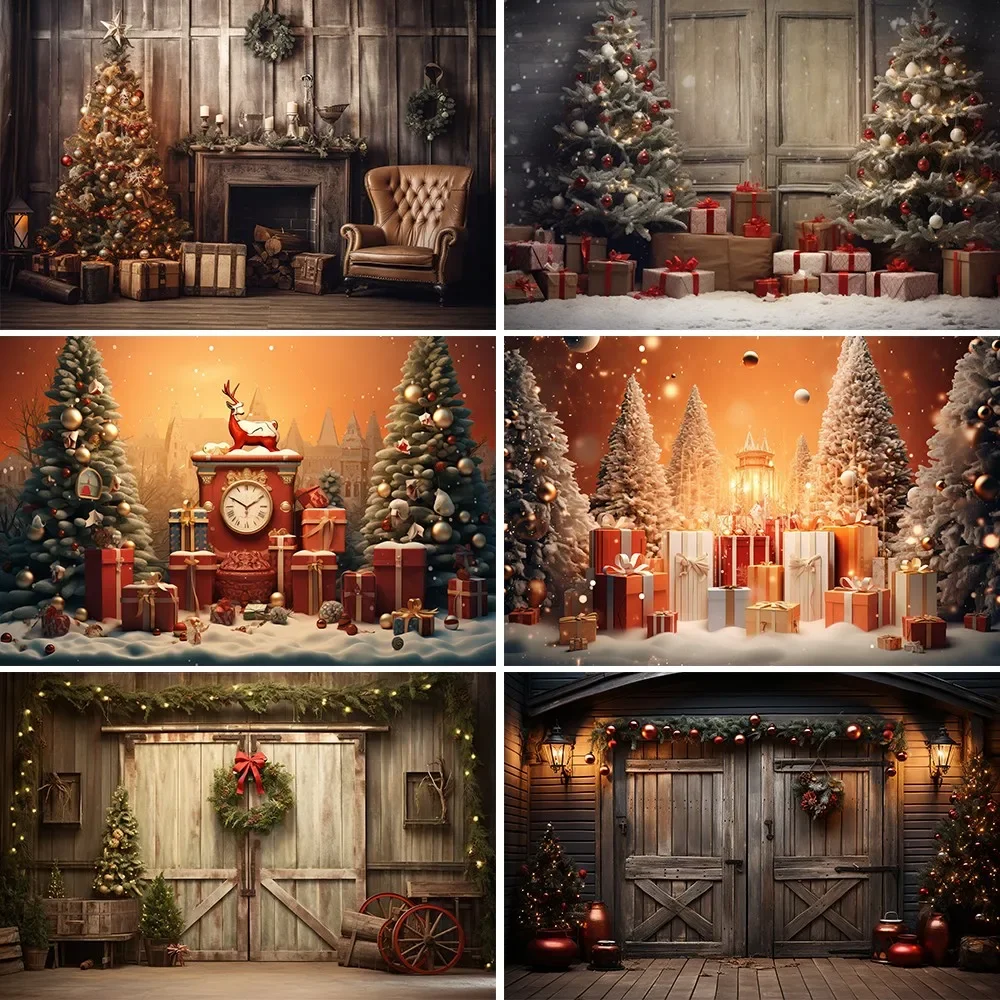 Bonvvie Christmas Photography Background Old Brick Fireplace Christmas Tree Gift Beer Baby Photo Backdrop Photocall Photo Studio