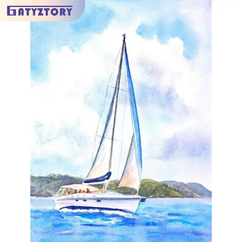 

GATYZTORY Oil Paint By Numbers For Adults Sailboat Seascape Home Decors Coloring On Numbers Gift Handmade Artwork On Canvas