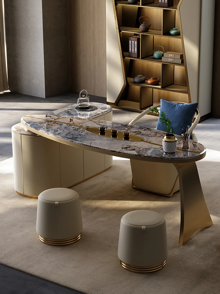 Modern light luxury natural marble tea table villa club tea room