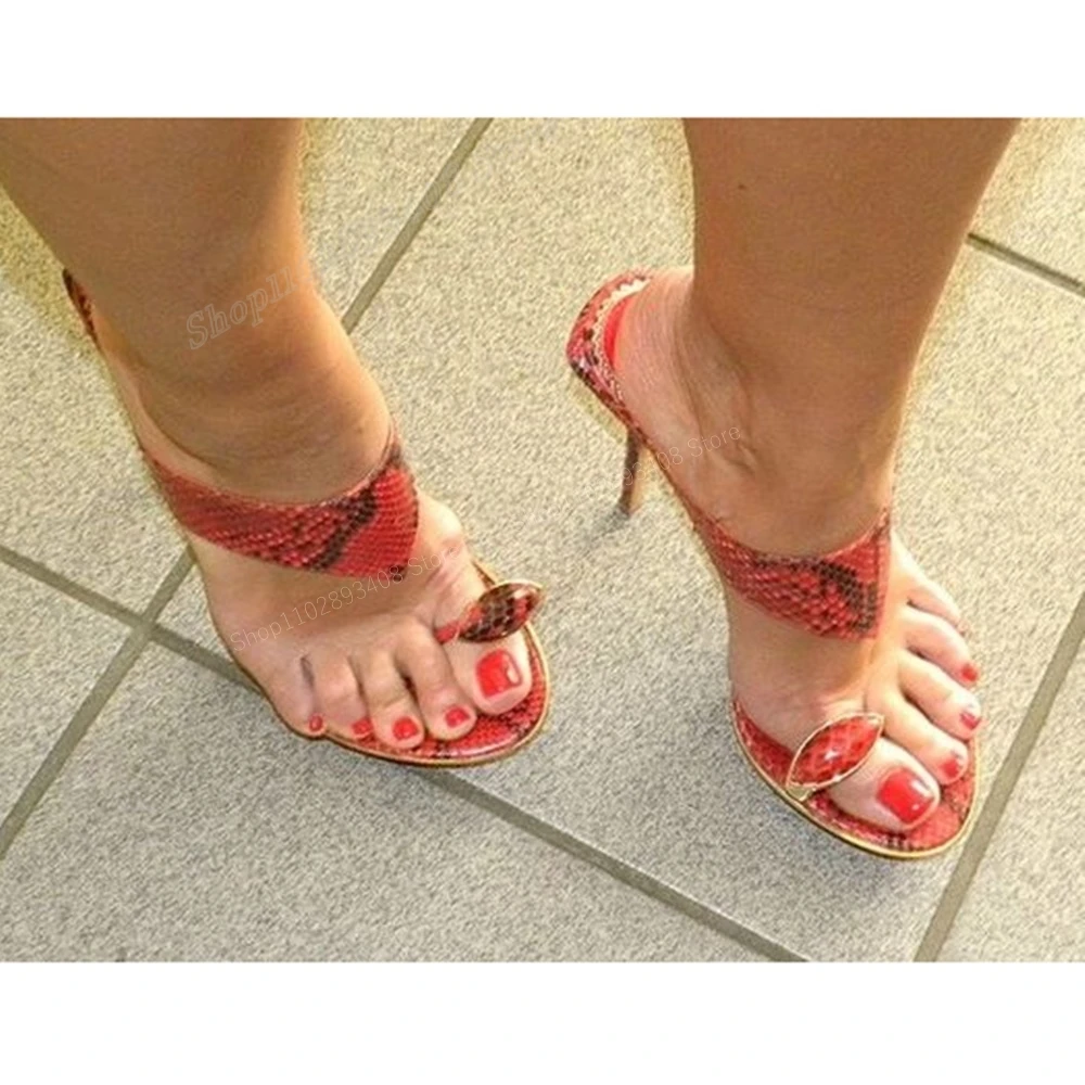 Zapatillas rojas con estampado de serpiente Para mujer, Zapatos de tacón alto de aguja, concisos, sin cordones, sexys, Para verano, 2024