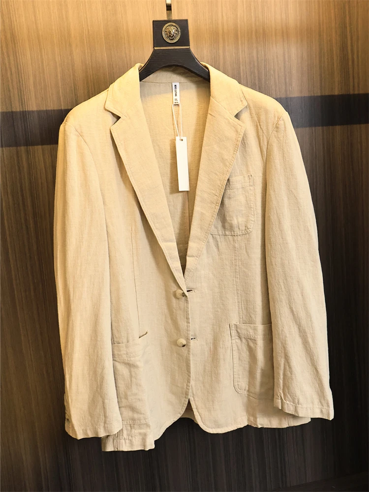 

Мужской осенний однотонный универсальный дышащий льняной костюм, индивидуальный костюм Jaet с плоским воротником, повседневный модный костюм-стойка