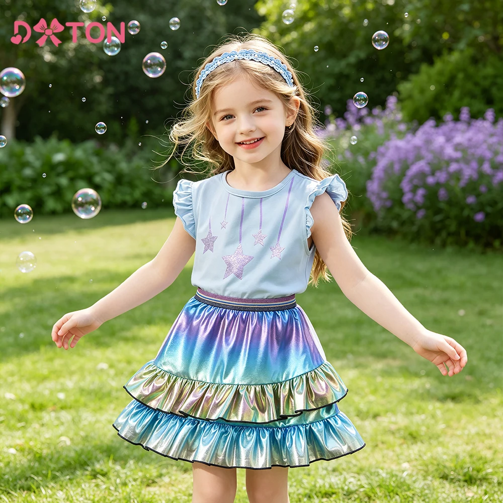 DXTON Kids Party Prom Dance Skirts Children Gradient Sequins Shiny Miniskirts Girls Ruffles Layered Pleated Skirts Kids Clothing