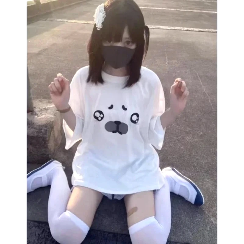 Japanese White Sweet T-shirt Kawaii Cartoon Seal Printed Tshirts Preppy Cute Casual Tees Fashion Harajuku Girls Fashion Y2k Tops