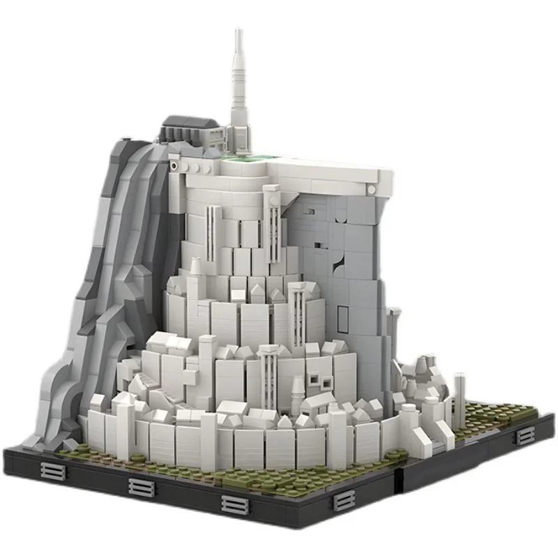 MOC Ring Film ville blanche médiévale LOTR château vue sur la rue modèle bloc de construction scène modulaire brique jouet éducatif enfants cadeau