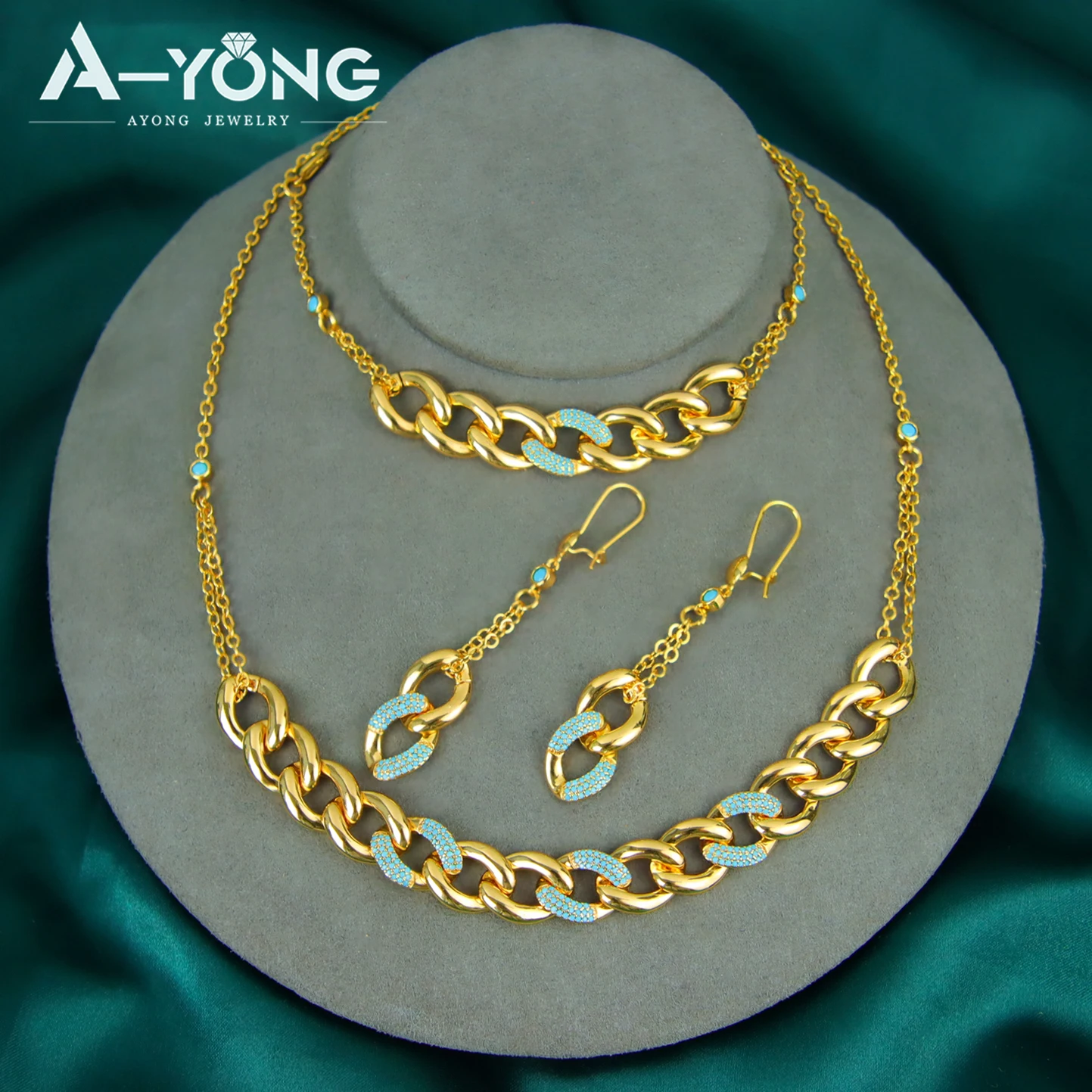 

Ethiopia Fashion Gold Color Jewelry Set 21k Gold Plated Italian Zirconia Necklace Bracelet Earrings Arabia Woman Party Jewelry