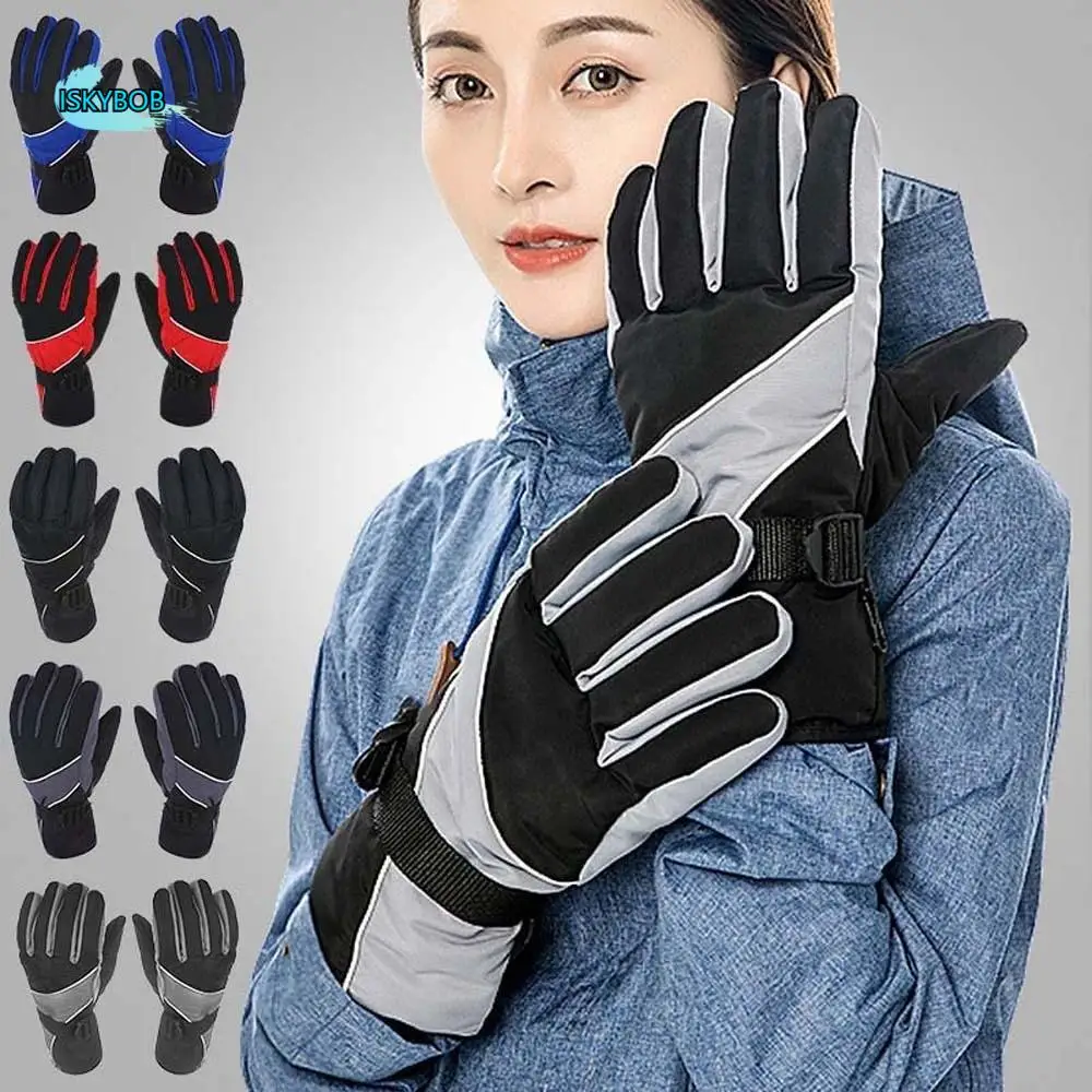

PP Cotton Ski Anti-cold Gloves Soft Anti-splash Water Unisex Windproof Gloves Contrast Color Anti-slip Thickened Finger Mittens