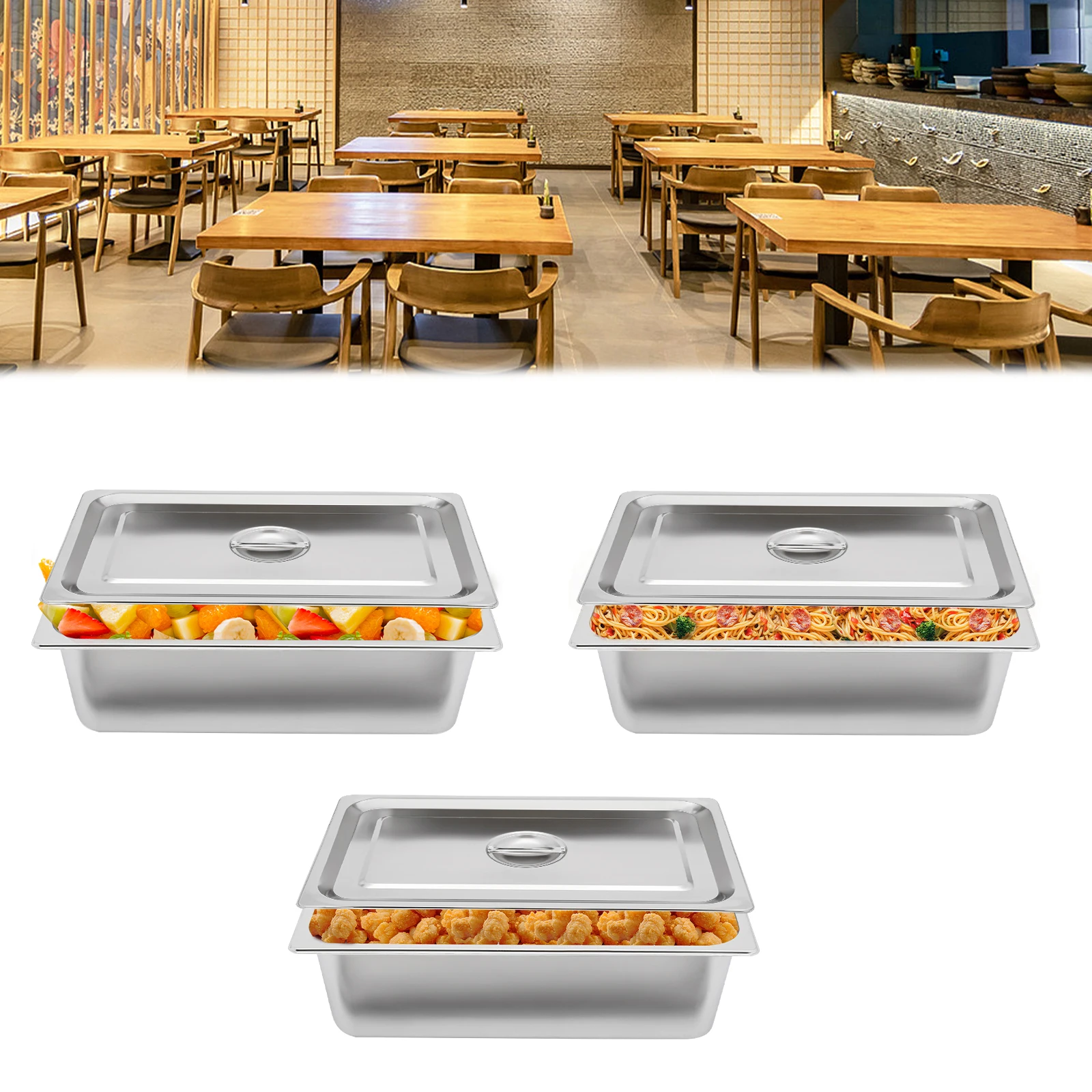 

3 Pcs-6 Inch Deep Steam Table Pans with Lid,Full Size Stainless Steel Hotel Pan Restaurant Steam Table Pans Commercial Cookwares