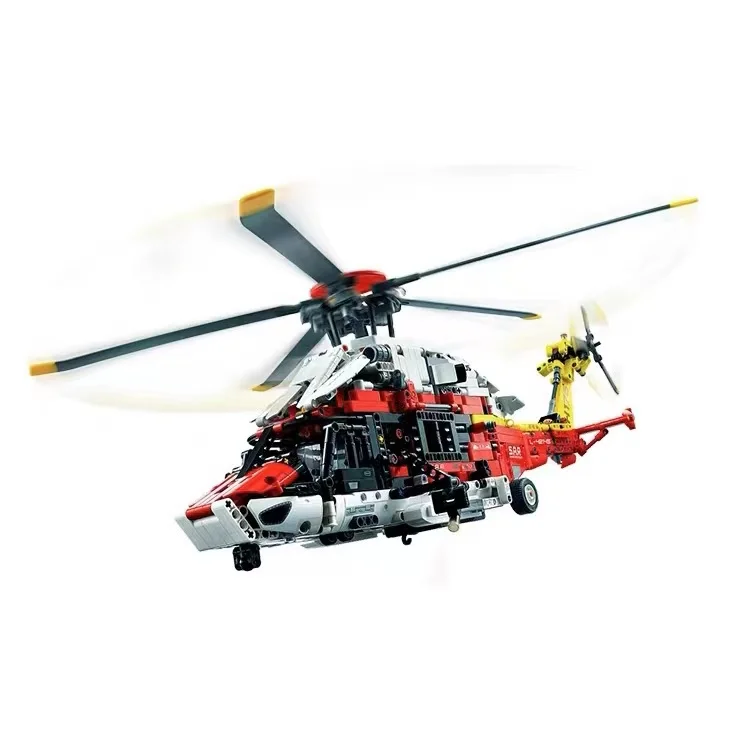 Helicóptero de rescate técnico Airbus H175, modelo educativo de construcción para niños con rotores giratorios, características motorizadas, 42145