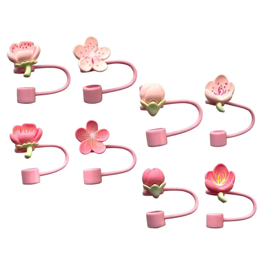 

8Pcs Silicone Straw Toppers with Floral Pattern - Easy Clean Dust Plug Covers for Straws Home Party Outdoor Activities
