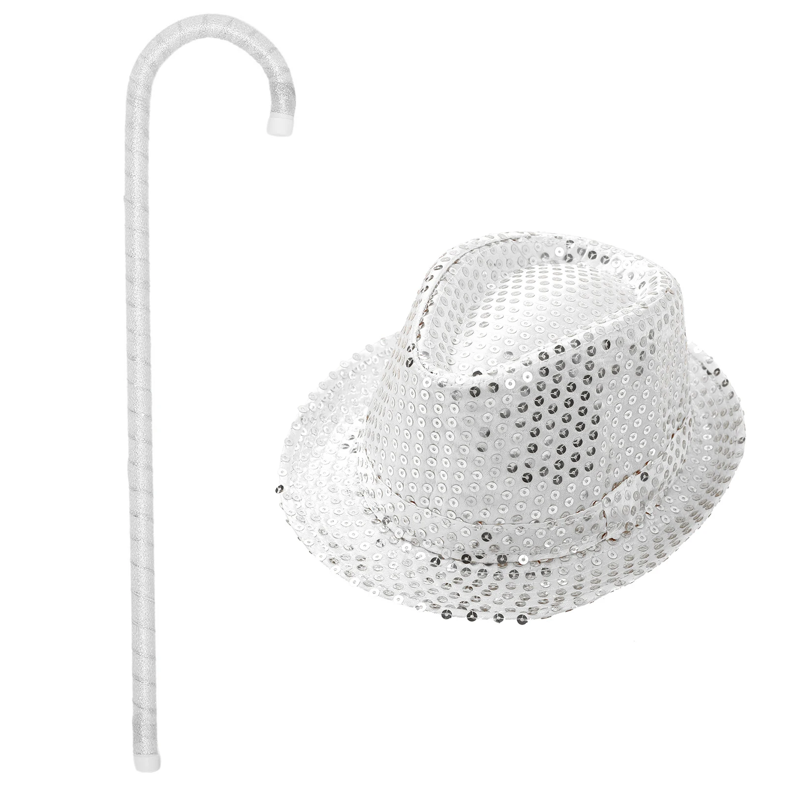 Aislor Unisexe Enfant Ensemble Chapeau Noeud Cravate pour Danse Jazz Brillant PaillettesMode Fille Garcon Costume Accessoires Danse Rue 3 Pieces Blanc Taille unique