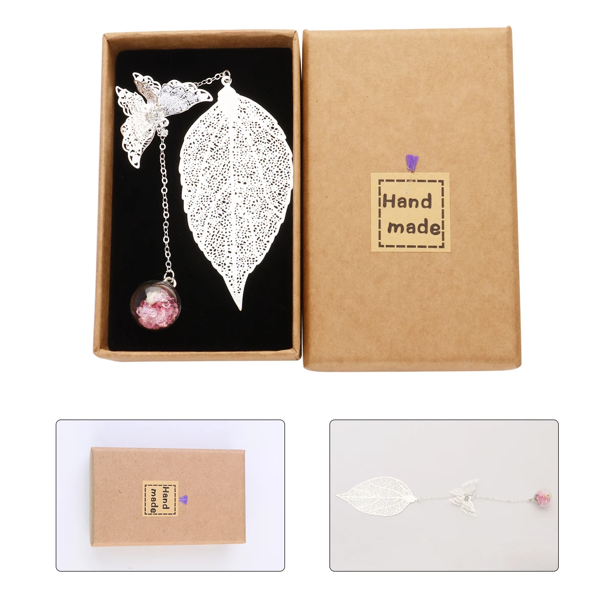 

Dried Flower Bookmarks Page Marker Pink Boxed Leaf Shaped Students Stationery Office Supplies School Elegant