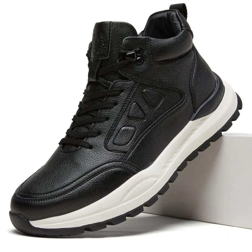 Desai Men's High Top Sneakers Faux Leather Lace Up Chunky Sole Pull Tab Casual Wide Width Comfortable Stylish Fall Winter