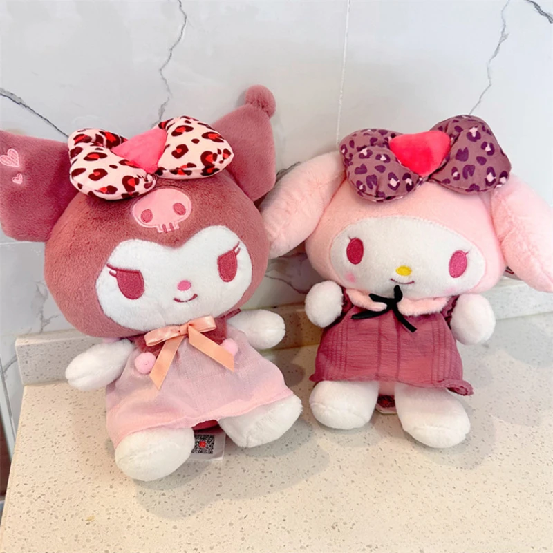 Sanrio Kuromi My Melody Leopard Print Heart Plush Doll Sofa Pillow Decoration Children's Toy Girl Birthday Gift Anime Peripheral