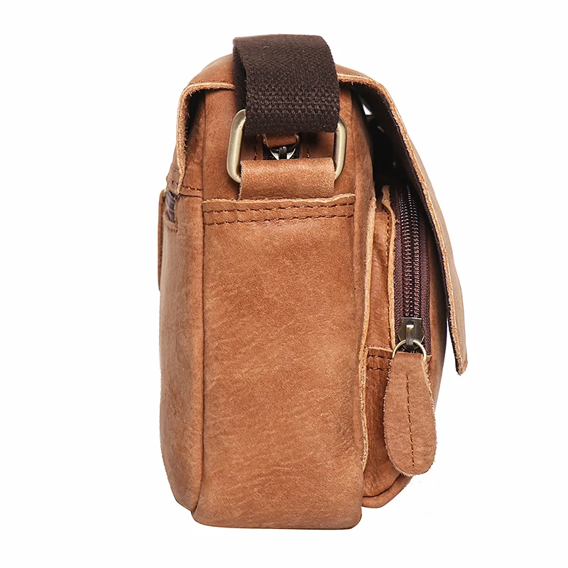 Bolsa mensageiro vintage multi-bolso para homens, couro nobuck, aba genuína, sacos tiracolo, mochila pequena para festa diária