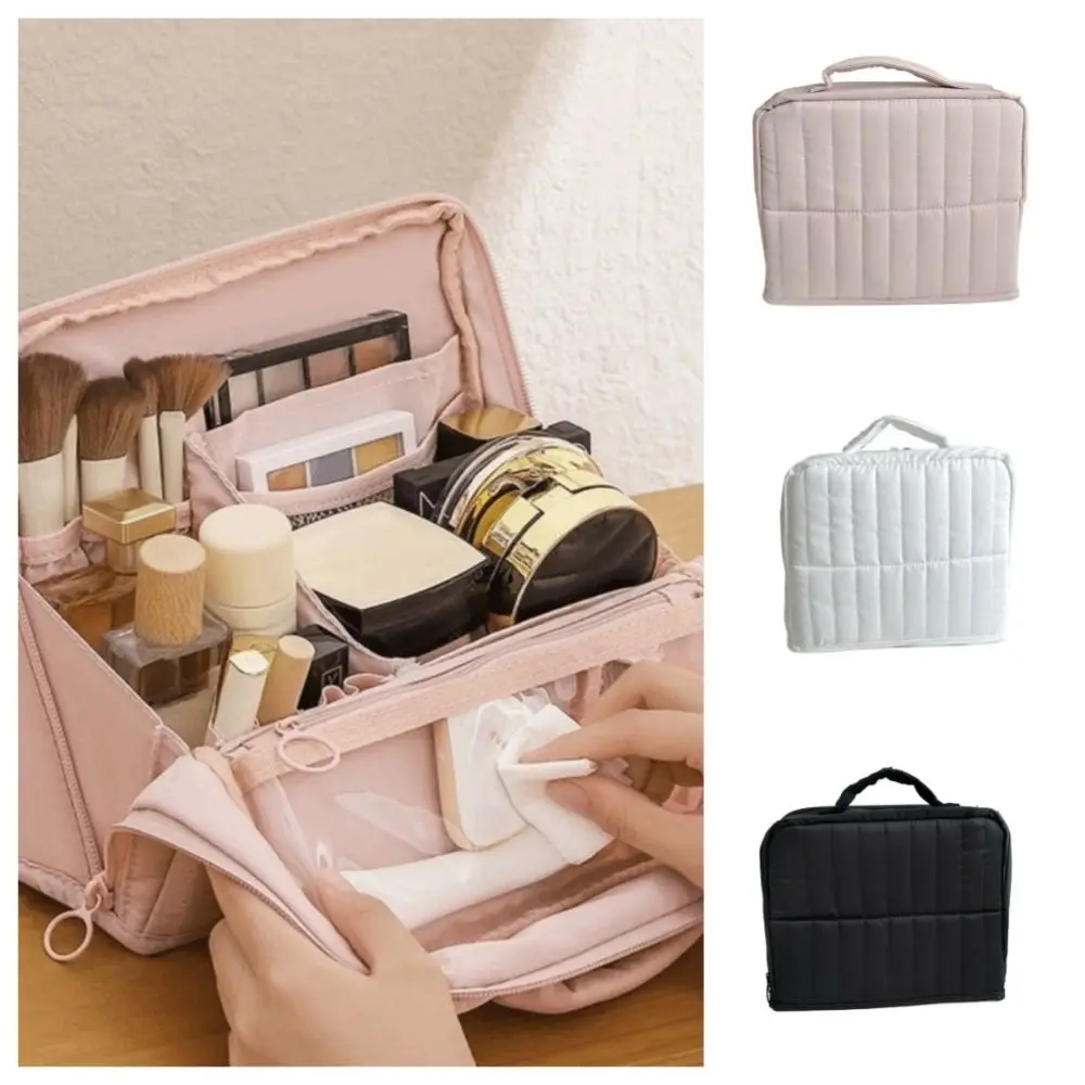 

Standable Women Makeup Bag Solid Color Vertical Style Skincare Storage Bag Large Capacity Multifunctional Cosmetic Organizer