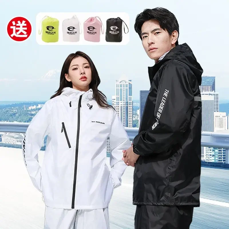 Summer Thin Raincoat Women Man Rain Coat Pant Suit Motorcycle Cycling Waterproof Rain Wear Travel Hiking Poncho Hooded Raincoats