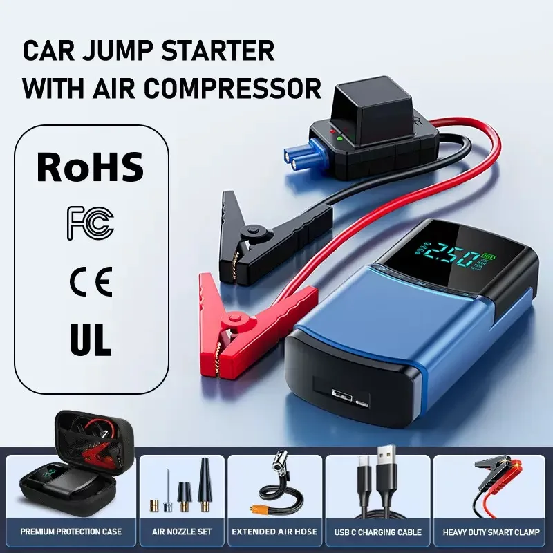 

Car Jump Starter Air Pump 150PSI 2000A Jump Starter Car Battery Starter Jumper Car Tire Compressor Powerbank