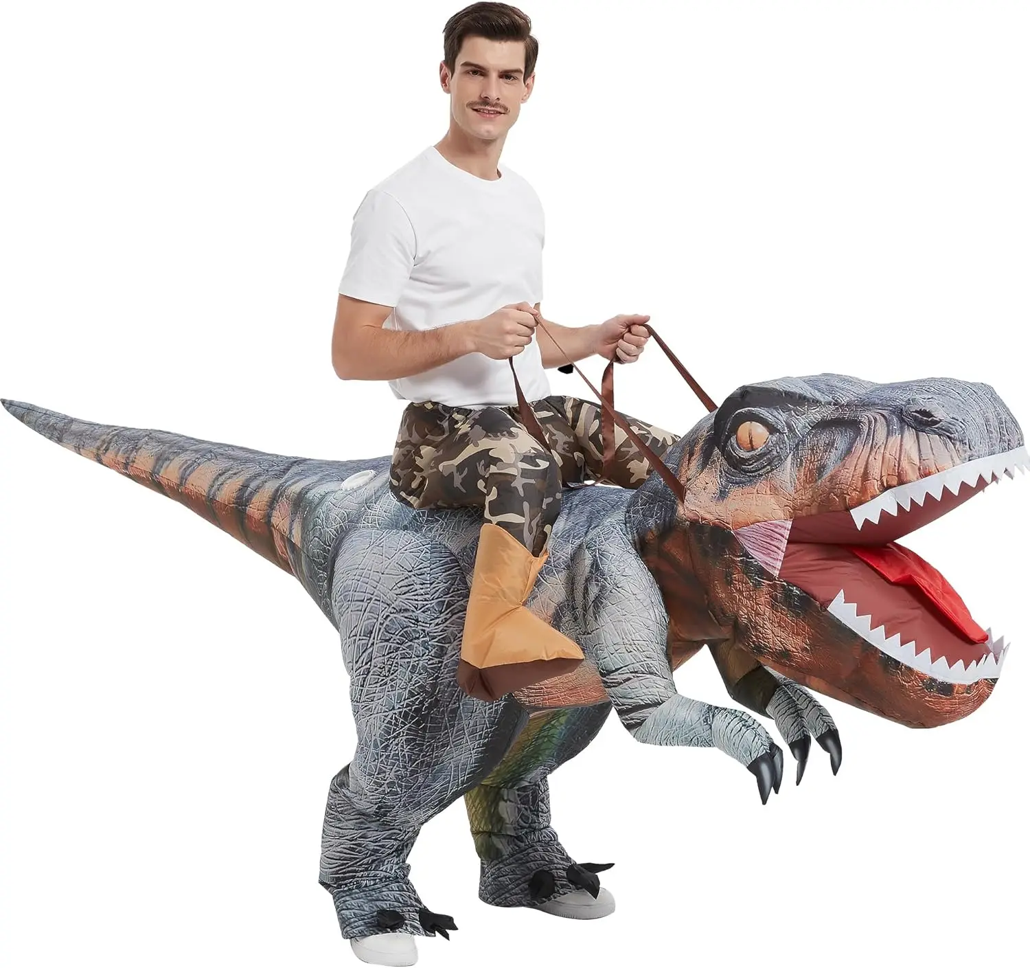 

Inflatable T-Rex Costume for Adults, Blow-Up Dinosaur Suit, Ride-On Halloween Outfit for Men and Women
