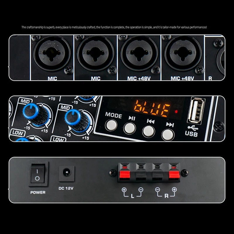 6-Channel Mixer Home 48V Power Supply Bluetooth Player Amplifier Mixer Stereo Sound Card Audio Mixer Sound Board