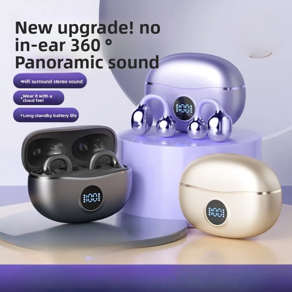 Auricolari con clip Cuffie Bluetooth 5.4 wireless a orecchio aperto con microfono, riproduzione 50 ore, cancellazione del rumore, auricolari sportivi comodi,