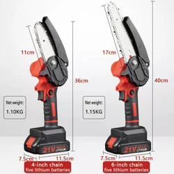 21V 4/6Inch Portable Cordless Chain Saw Electric Chainsaw Rechargeable Lithium-ion Battery Saws Gardening Power Tools