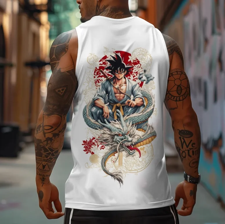 سترة دون أكمام رسمية للرجال من Dragon Ball مع مطبوعات شخصية، ملابس شارع أنيمي ريترو، سترة لياقة بدنية، للارتداء اليومي