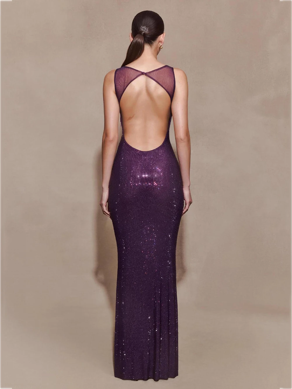 European And American Sexy Backless Long Fishtail Dress With Camisole Slim Fit Rhinestone Micro Perspective Dress Formal Gowns