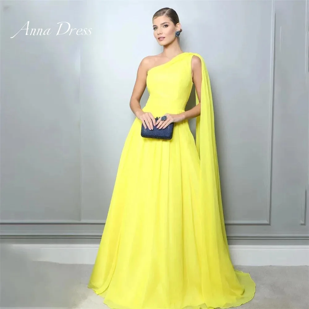 Anna One Shoulder Prom Dresses Elegant Luxury Line A Yellow Gala Dresses 2024 Chiffon Long Skirt Wedding Guest Dress Woman Party