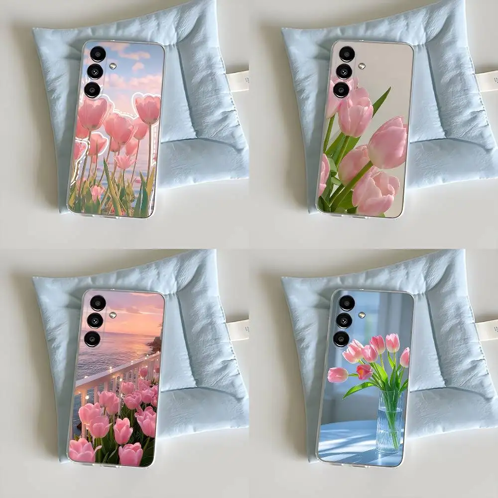 

Tulip flower Phone Case For Samsung S24,30,21,22,23,20 FE,lite,PIus,Ultra,5G,Note,9,10 Transparent Cover