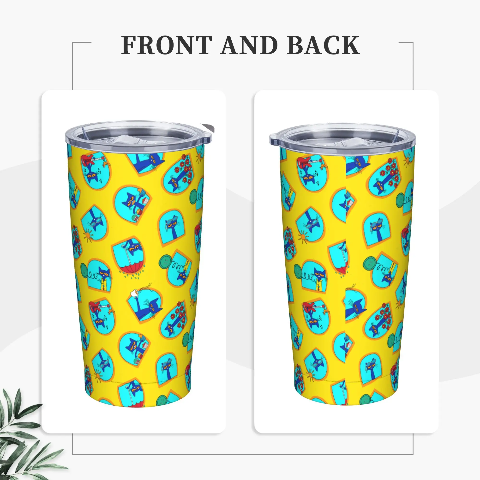 Pete the Cat   Tumbler Vacuum Insulated Cartoon Kitten Thermal Cup Stainless Steel Office Home Mug Hot Cold Drink, 20oz