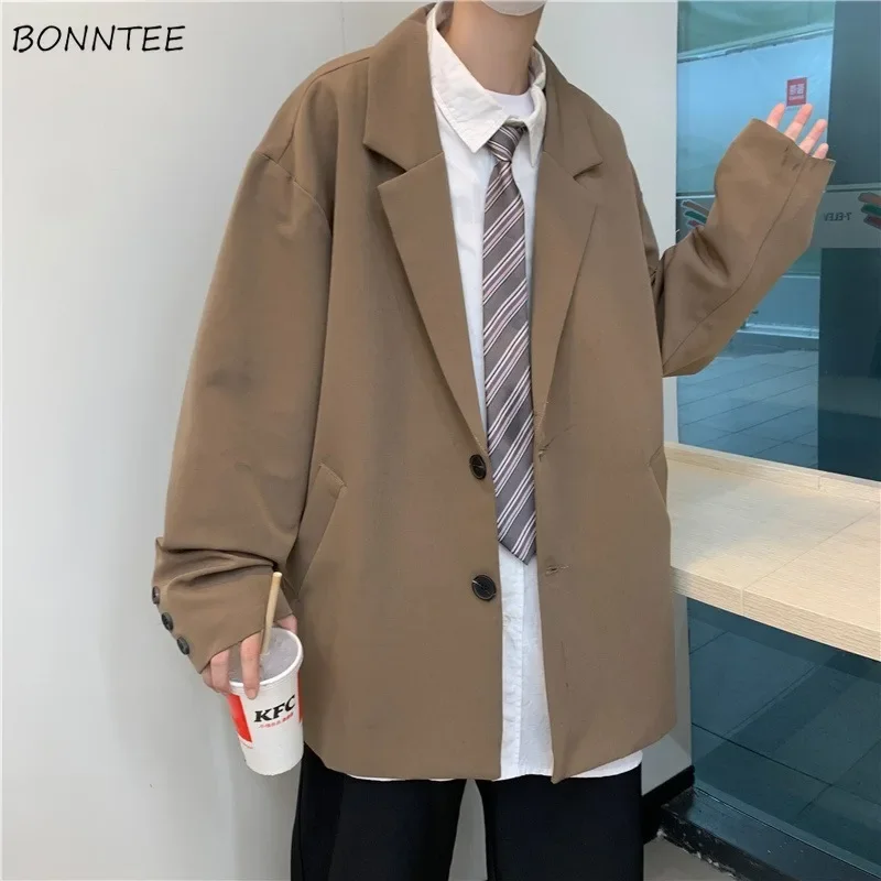 Pure Blazers for Men Vintage Handsome Office Fashion BF Business Outerwear Gentle Baggy Blazer All-match Ulzzang Streetwear New