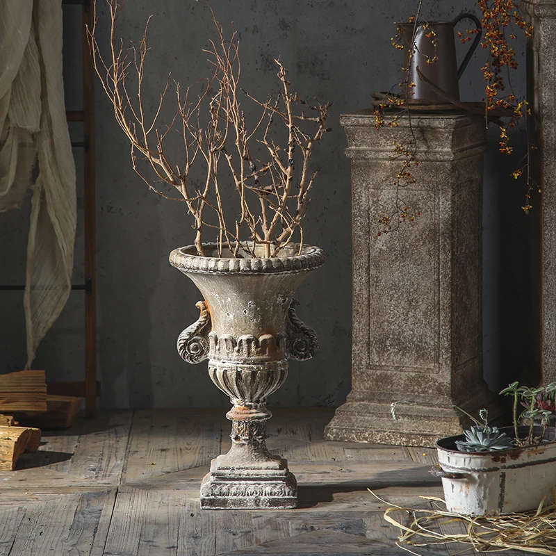 

Vintage Garden Urn Planter, Large Outdoor Flower Pot, Classic MgO Vase, Antique Decorative Patio Planter, 50cm Tall