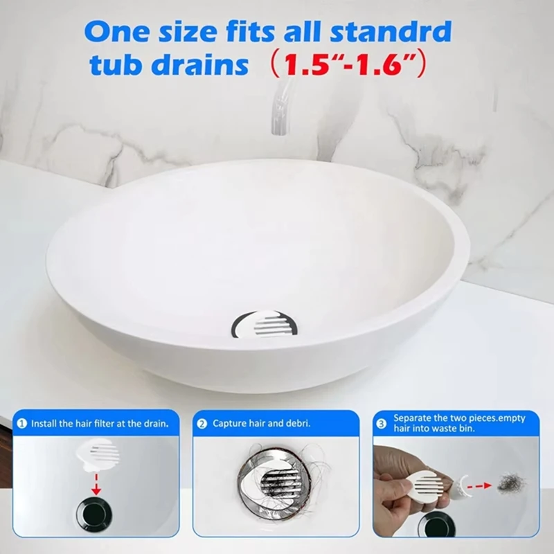 Drain Hair Catcher With Patented Separating Technology Fits All Standard Tub Drains Easy Clean Design, Reusable