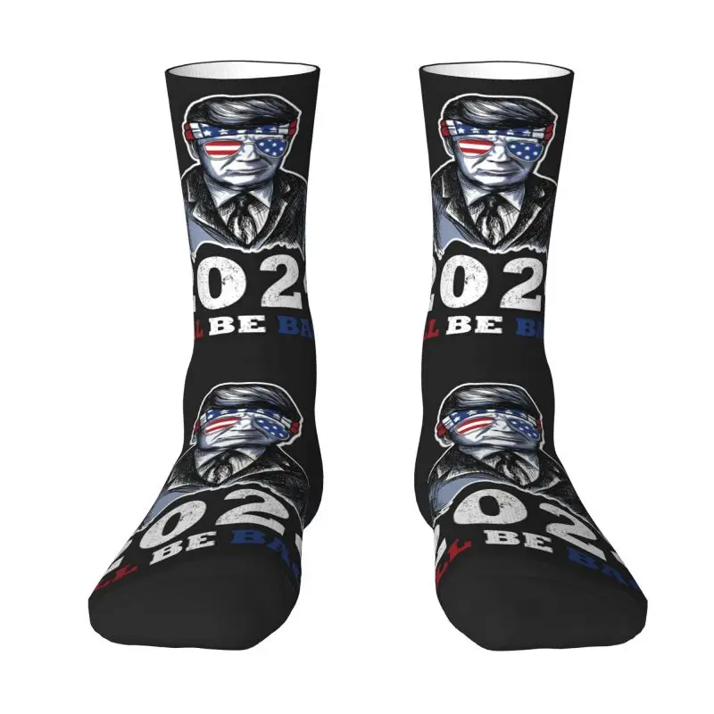 Custom Fun Mens Trump Will Be Back Dress Socks Unisex Comfortable Warm 3D Printing American Back USA Crew Socks