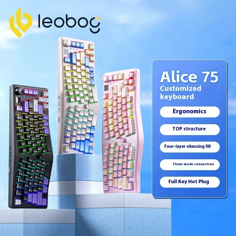 Imagem -02 - Leobog-alice A75 Teclado Mecânico Mode sem Fio Botão Multifuncional Rgb Ergonômico Personalizado pc Gaming Novo