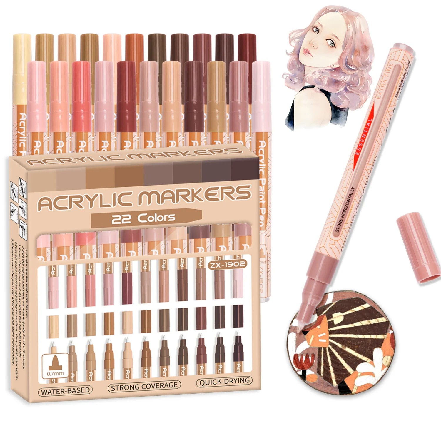 

Acrylic Paint Pens 22 Colors Gray Tones/Skin tones Assorted Pro Color Series Markers Set 0.7mm Extra Fine Tip for Painting
