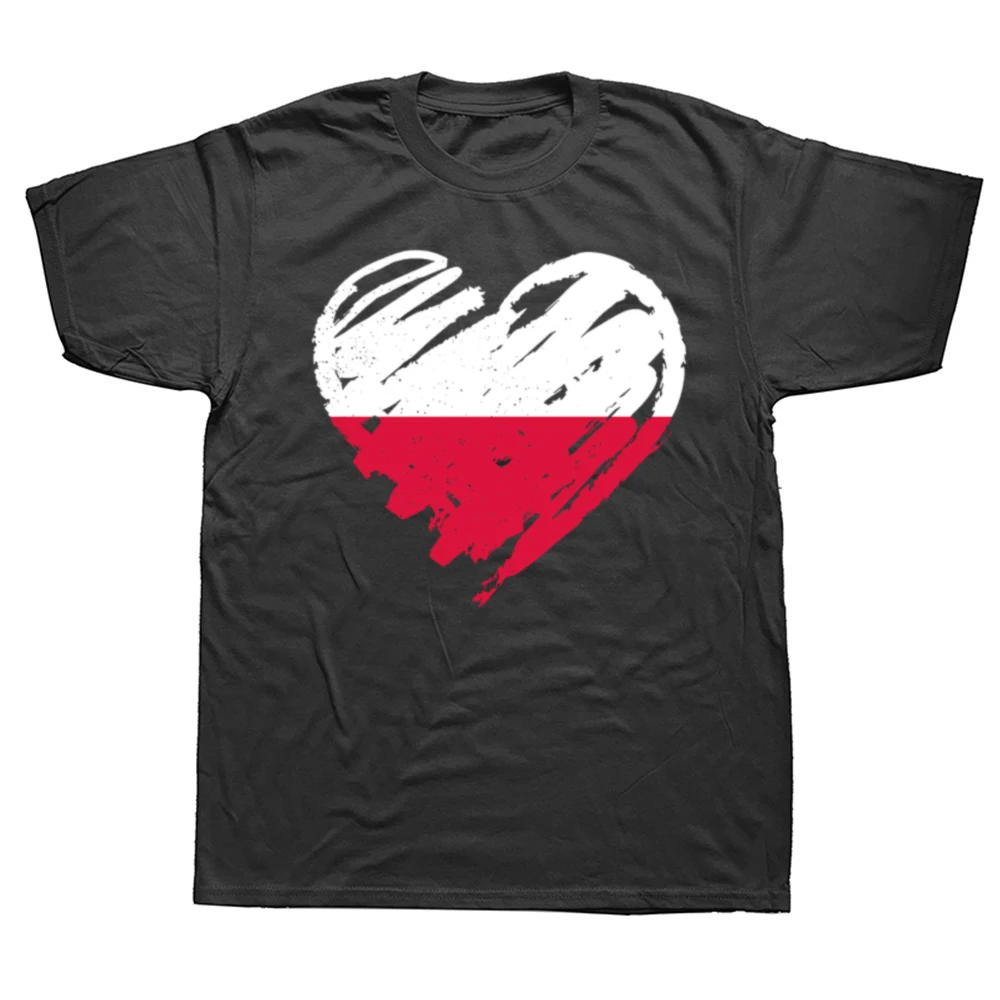 Camiseta divertida I Love Polonia con gráfico 100% de algodón para hombre y mujer, camiseta informal a la moda, ropa de calle holgada de gran tamaño, camiseta con bandera polaca