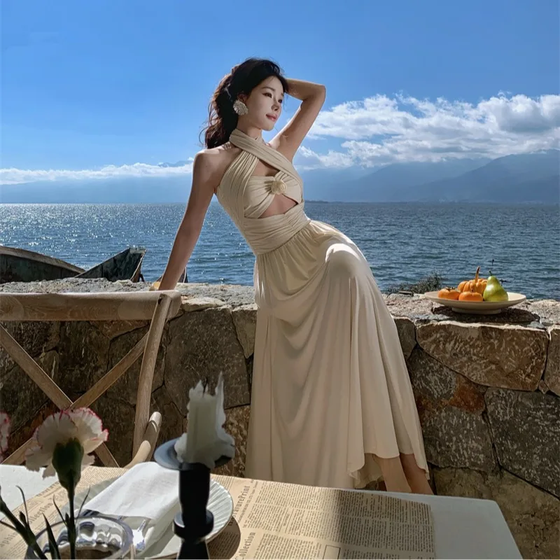 

Ele Vaion Long Dr с 3D цветочным дизайном, висящим Ne Line предотвращает экспозицию Ba, летние вязаные макси-лыжи с высокой талией...