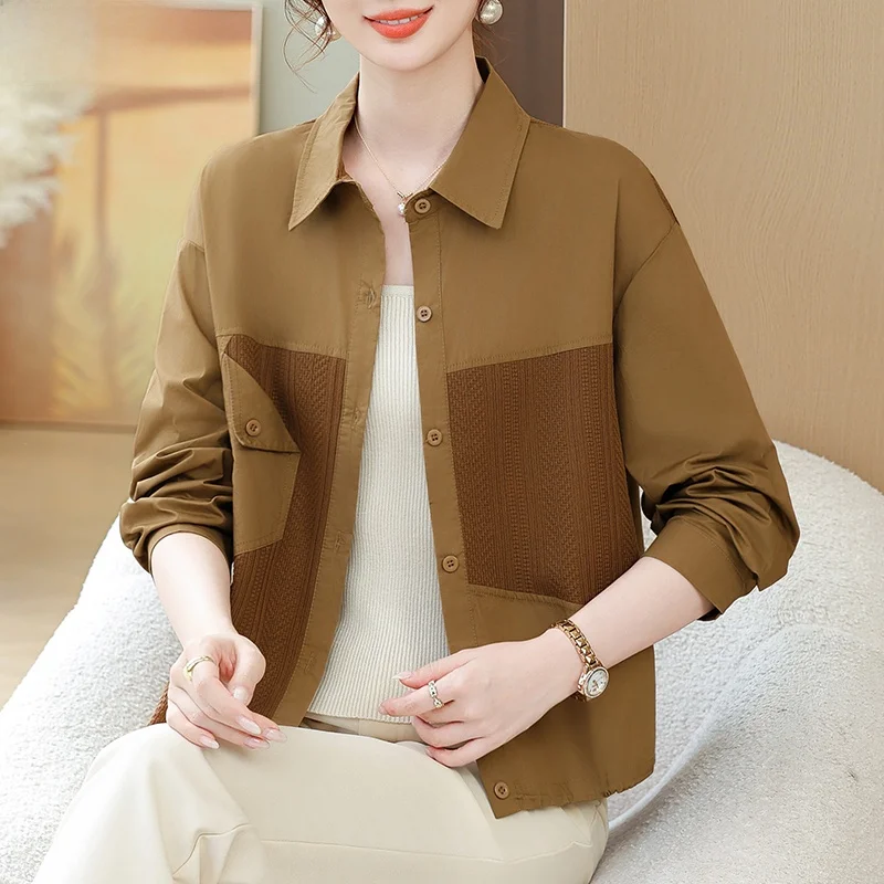 

Модная свободная женская куртка с длинными рукавами для осени, одежда для мам, весенне-осенний топ для женщин среднего и старшего возраста