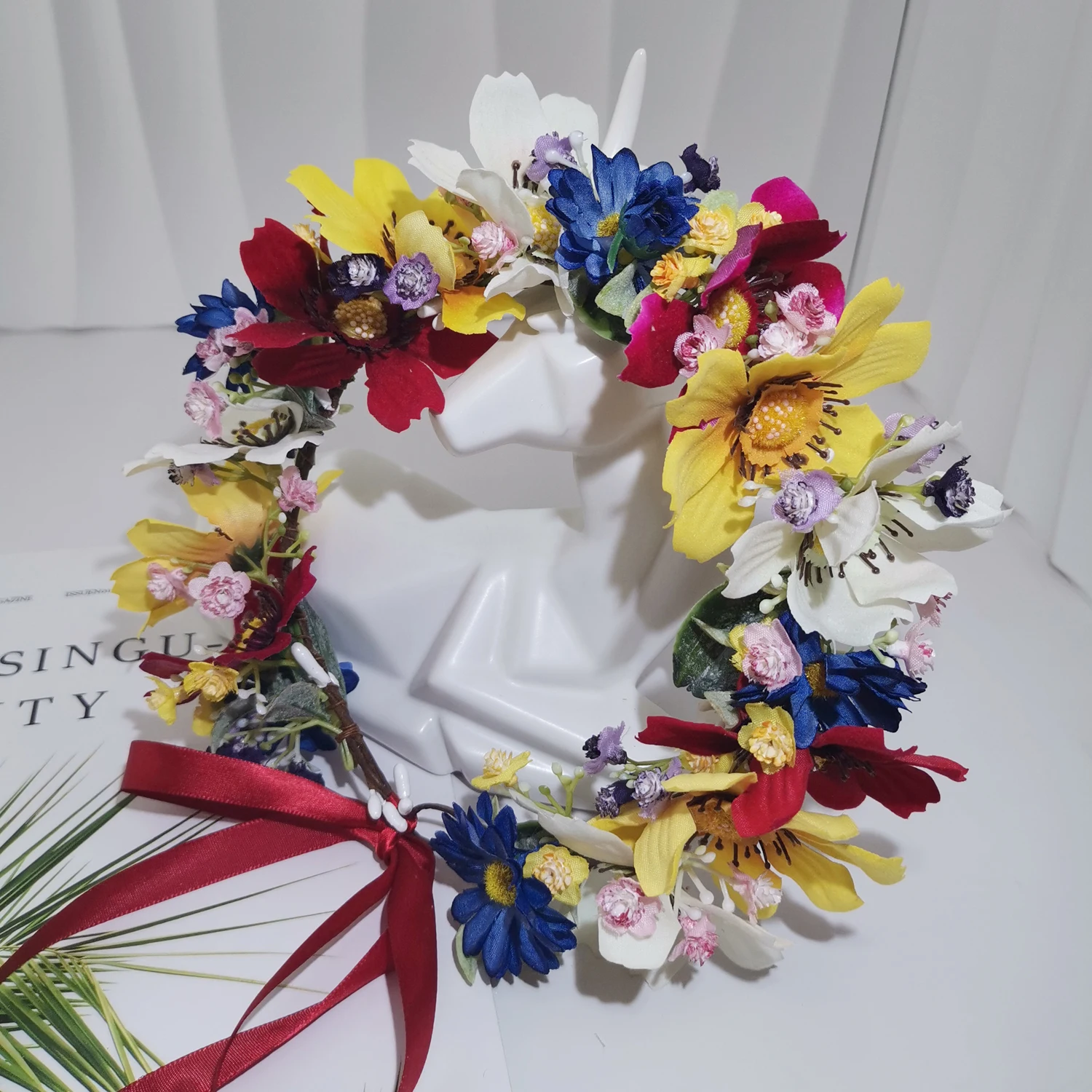 Colorful Flower Hairband Wedding Hair Accessory Women Headdress Engagement Headpiece Bridal Hairwear Romantic Daisy Floral Crown