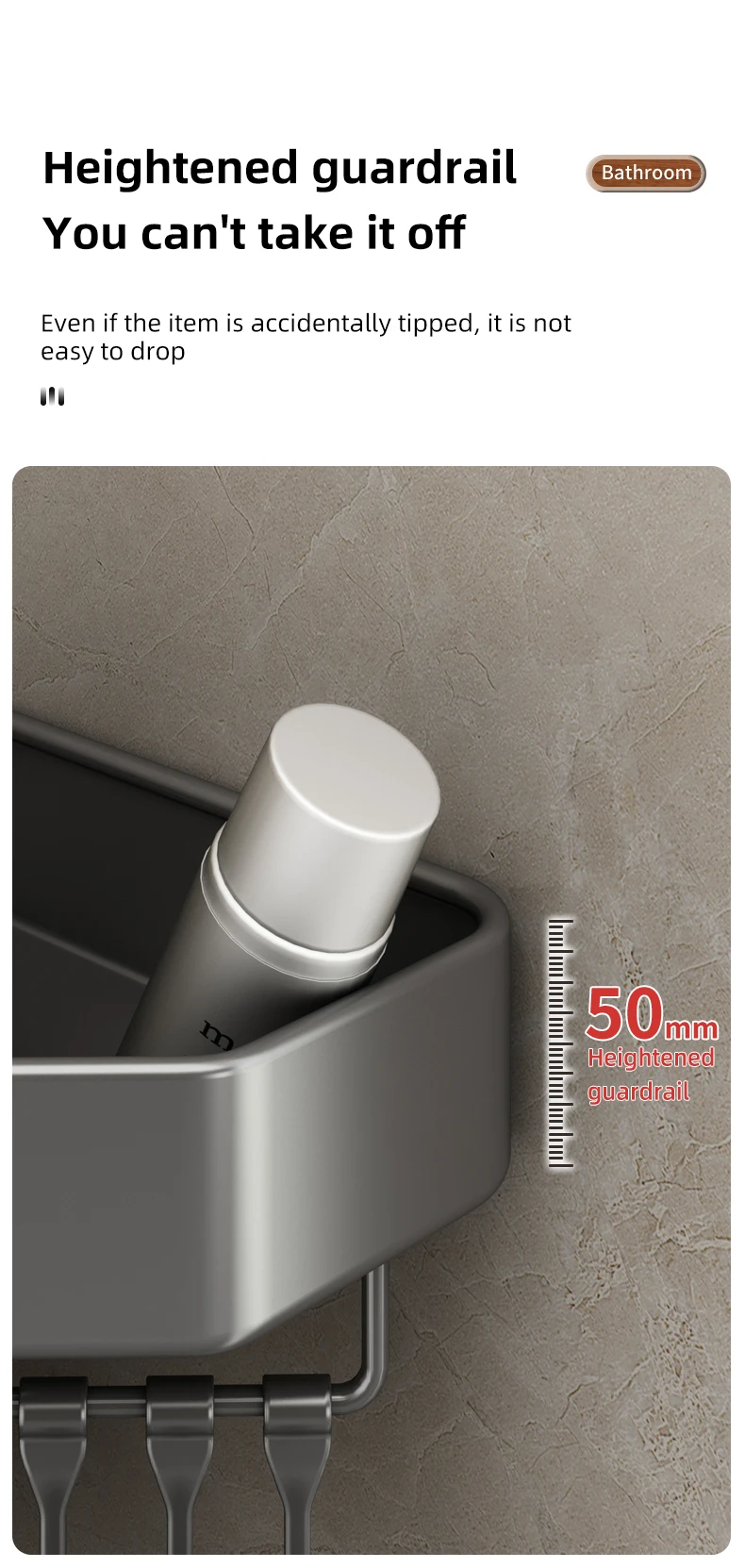 Badezimmerregal ohne Bohren, Eckraum, Aluminium-Lagerregal, Wandmontage, dreieckiger Korb, Duschraum, Aufbewahrungsorganisator FR2006 – Detail 8