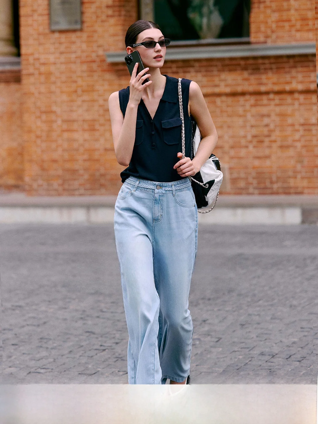 

Luna7xi American Style Retro Silk Denim High Waist Straight Leg Wide Leg Pants Women's Summer New Casual Loose Fit Jeans