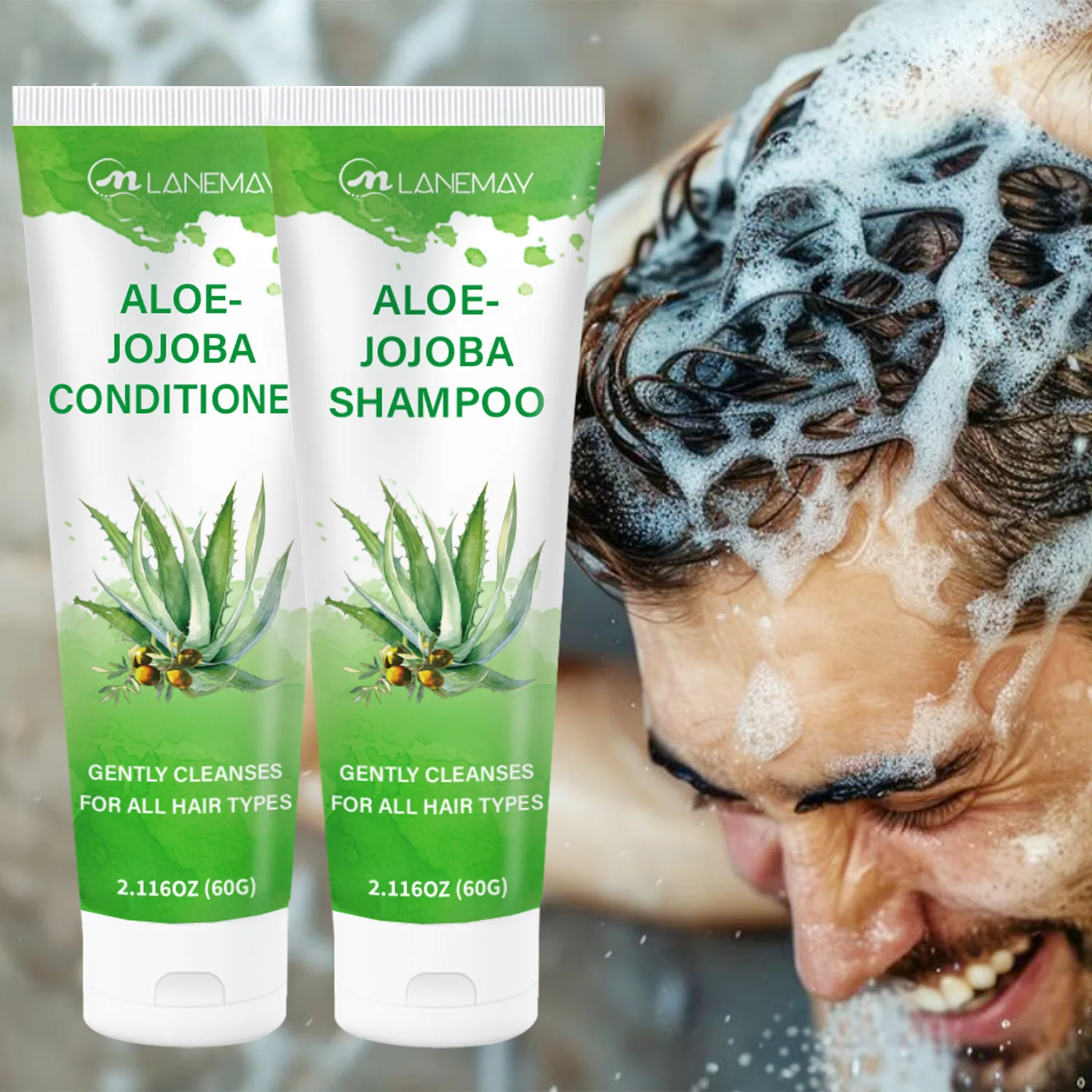 2er-Set Lanemay Aloe-Jojoba Shampoo & Conditioner Tuben, Sanfte Reinigung für Alle Haartypen, Ölkontrolle & Haarstärkung