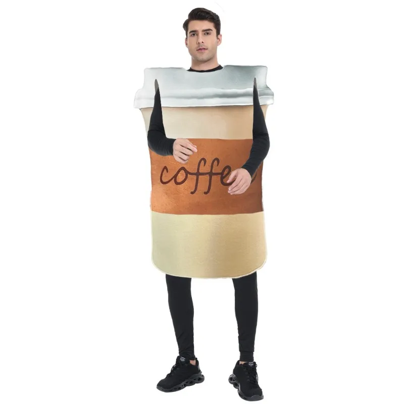 

2026 New Fashion Coffee Cup Cosplay Costume Adult Yellow Funny Sponge Suit Halloween Purim Party Performance Show Clothes