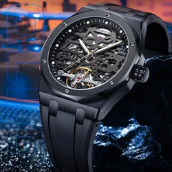 Top Brand AILANG Automatic Mechanical Watches Men Tourbillon Watch Waterproof Black Steel Case Rubber Strap Reloj Hombre