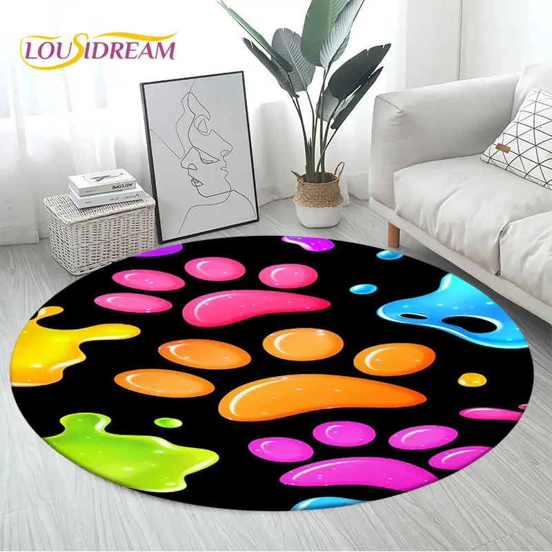 

3D HD Pets Footprint Sole Series Round Area Rug,Carpet for Living Room Children's Bedroom Sofa Playroom Decor,Non-slip Floor Mat