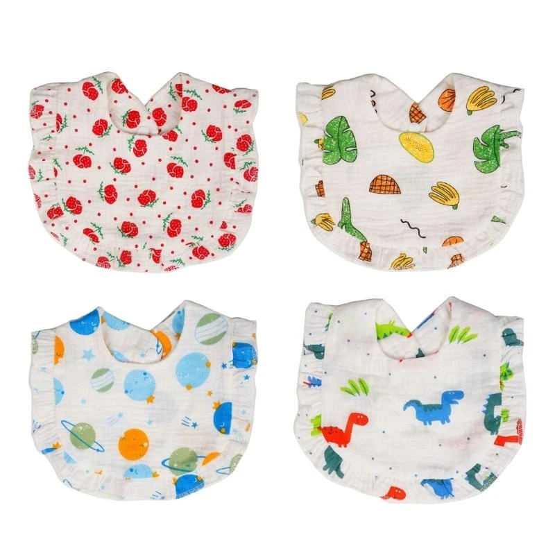 

J15U Cotton Baby Bibs Cartoon Print Aabsorbent Saliva Towel Newborn Burp Cloths Towel