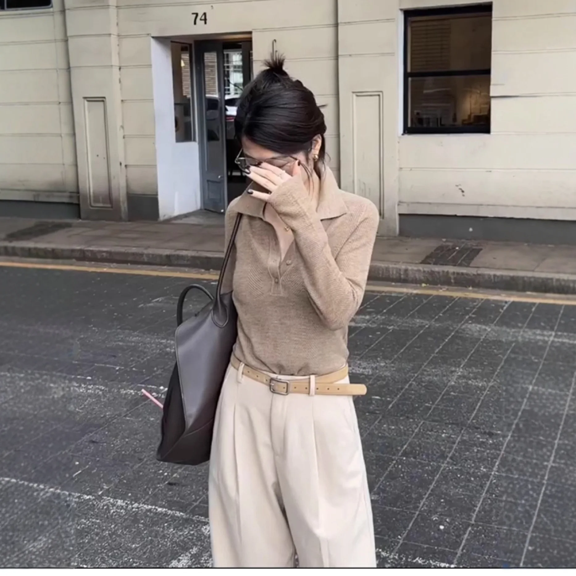 2026 New Autumn Winter Women Coffee Short Polo Collar Knitted Sweater Elegant Inner Basic Versatile Casual Daily Top 4