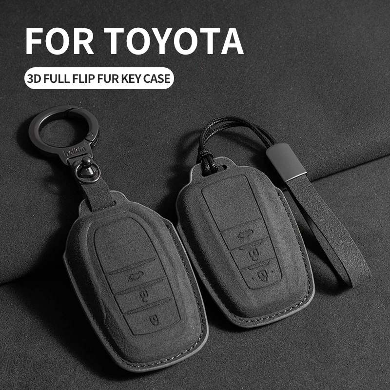 

Leather Car Key Case for Toyota Prius Camry Corolla CHR C-HR RAV4 Land Cruiser 2/3 Button Keychain Suede Accessories