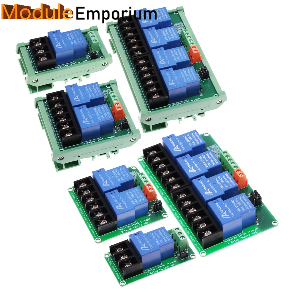 5V 12V 24V 1 2 4 Channel Relay Module 30A with Optocoupler Isolation Supports High/Low Level Trigger with Guide Rail